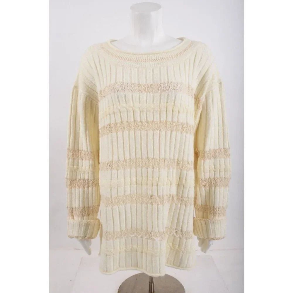 Zara Womens Combination Pointelle Sweater Lace L Off-White Ecru 4331/130 NWT